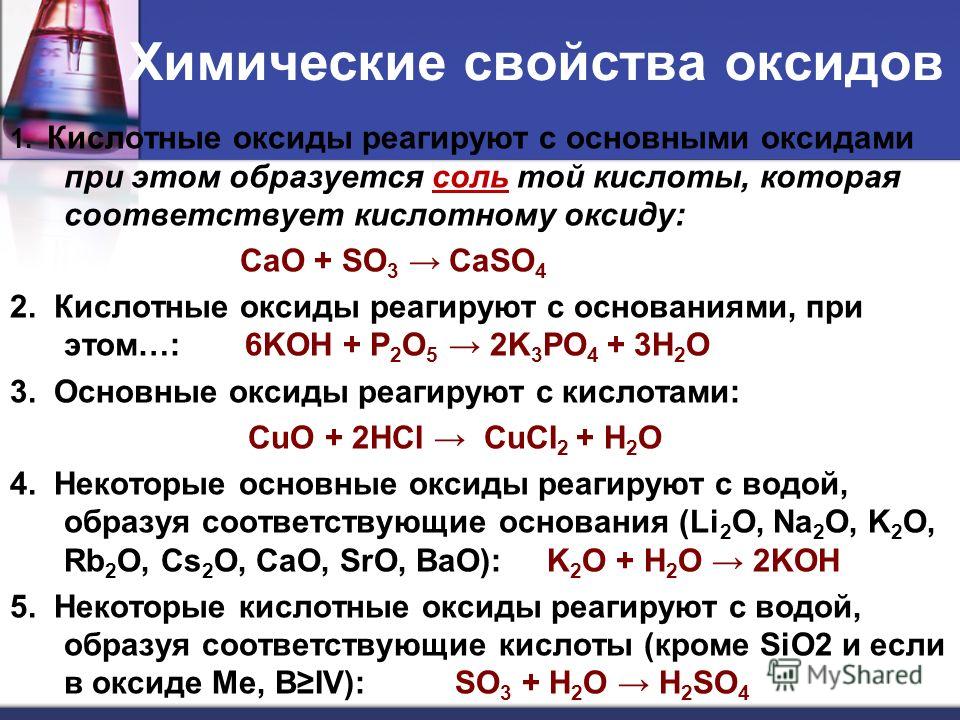 Химические свойства оксидов основной оксид кислота