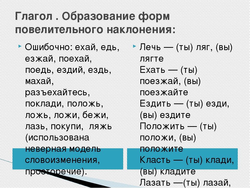 Приведи примеры глаголов в повелительной форме