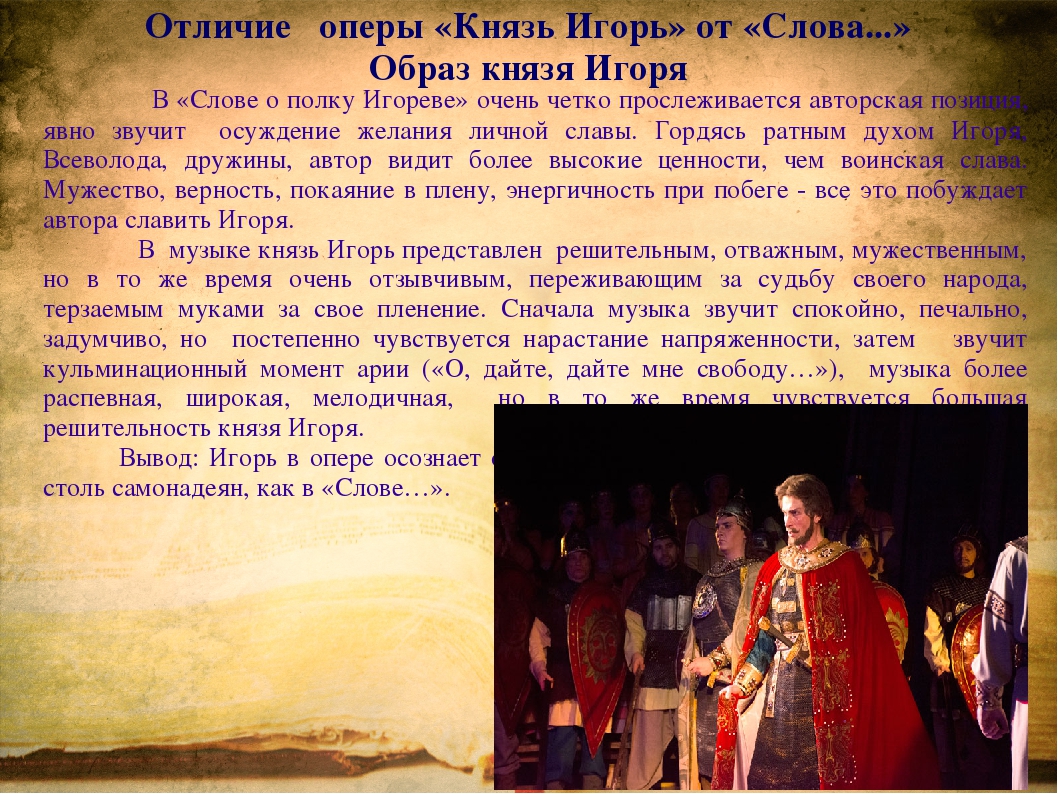 Слово опера какого происхождения. Образ князя Игоря в опере.