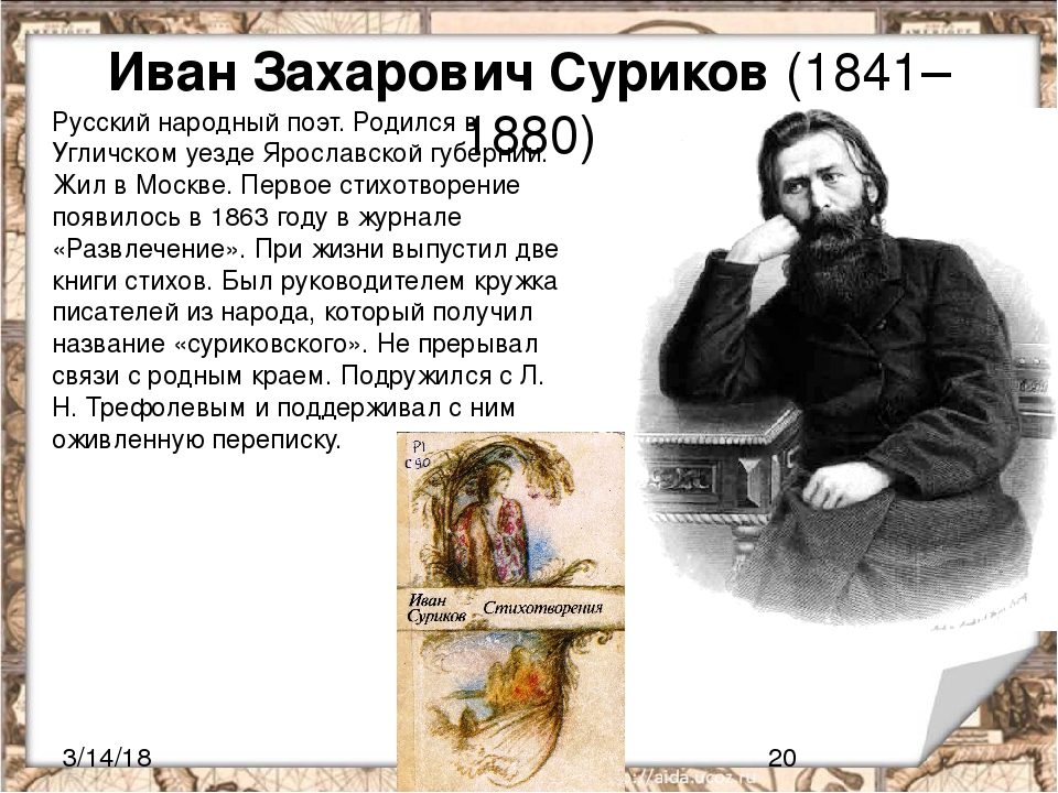 Биография сурикова 3 класс. Иван Суриков 1841. Иван Захарович Суриков поэ. Иван Захарович Суриков (1841-1880). Иван Суриков поэт презентация.