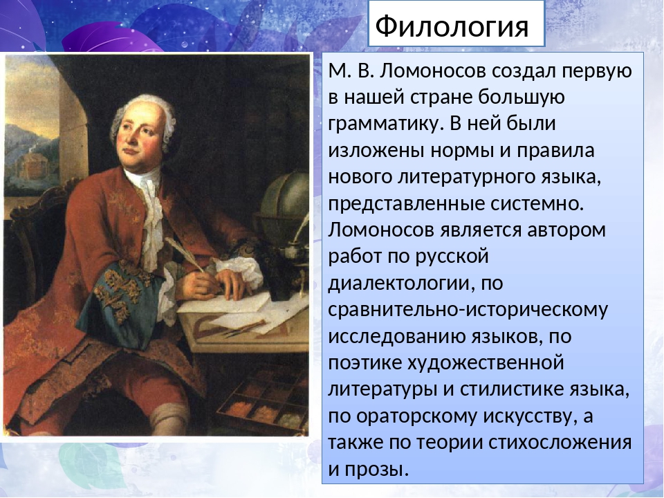 Деятельность м в ломоносова в развитии и популяризации русского литературного языка проект