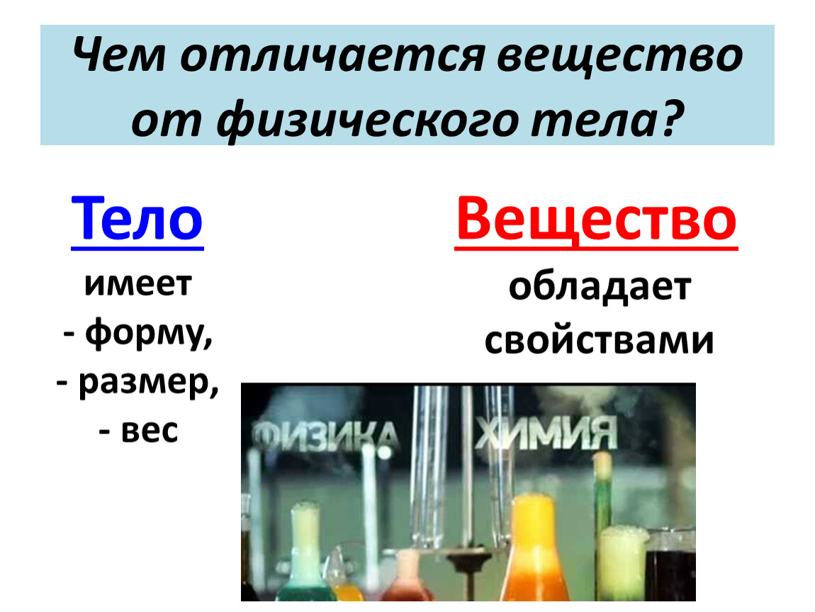 Чем отличается теле. Тела и вещества химия. Отличие вещества от тела. Физическое тело это в химии. Чем отличается вещество от тела.