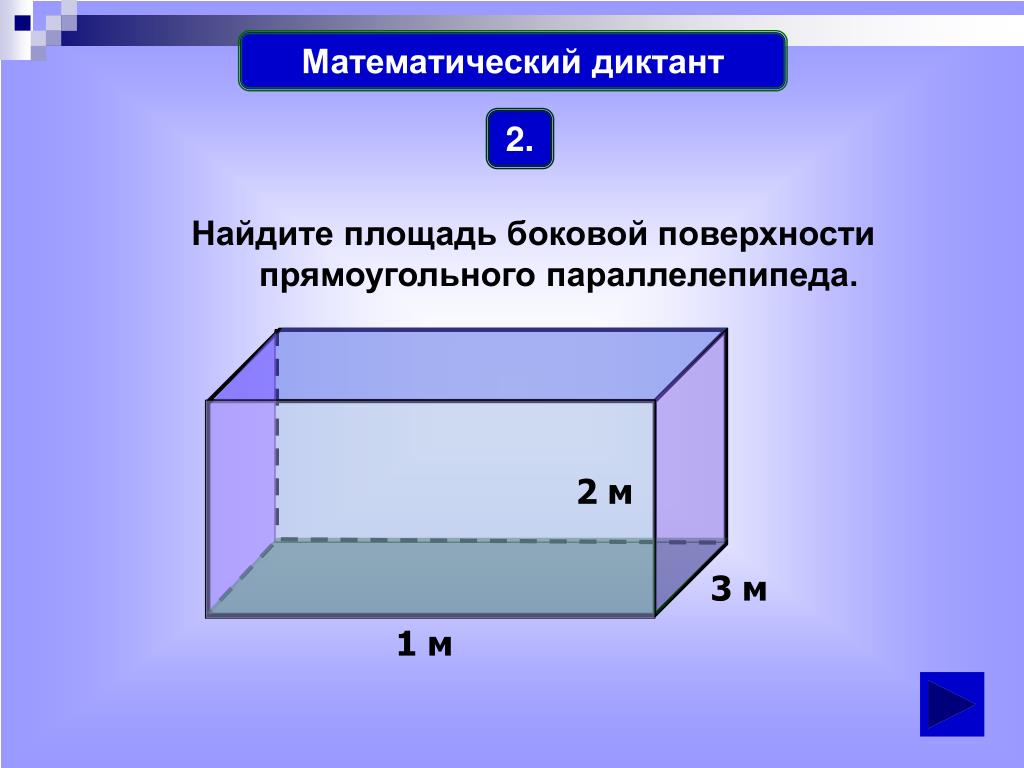 Сумма площадей параллелепипеда. Площадь прямоугольного параллелепипеда формула 5 класс формула. Площадь поверхности прямоугольного параллелепипеда. Боковая поверхность параллелепипеда. Площадь поверхности прямоугольника.