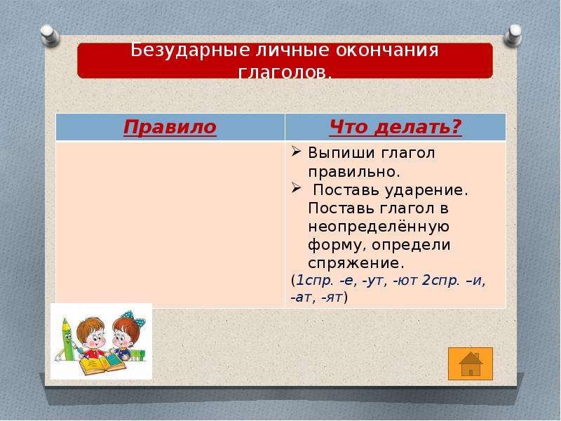 Запишите глаголы с безударными личными окончаниями используя данные в предыдущем упражнении образец