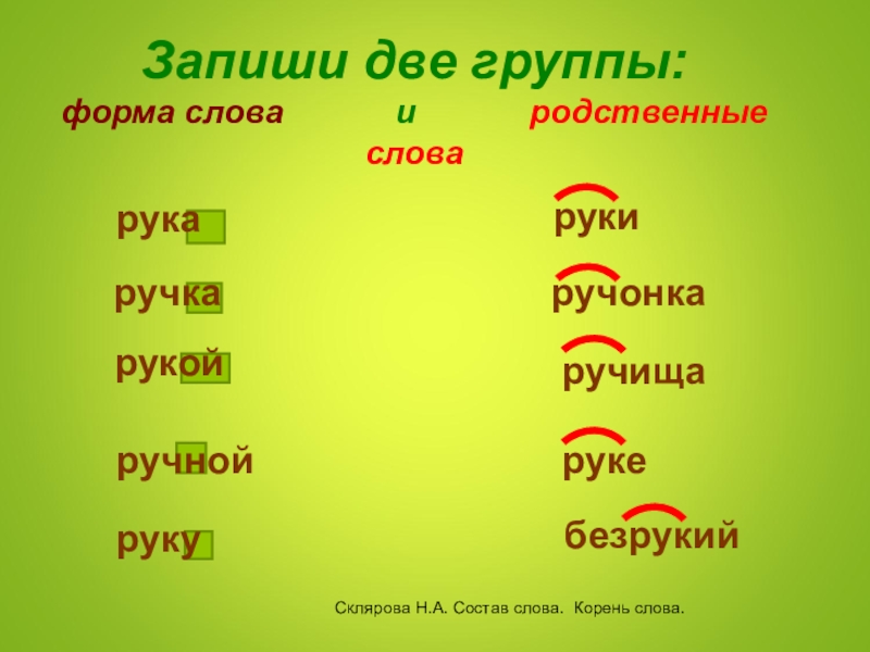 Выделить корень в слове группа